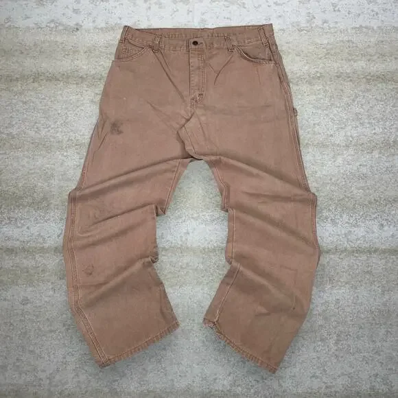 Vintage Y2K Dickies Carpenter Pants 38x34 Baggy Wide Leg Fit Tan Canvas - Picture 2 of 5